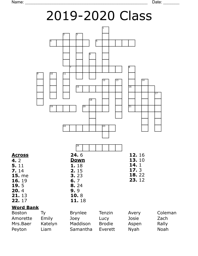 20192020 Class Crossword WordMint
