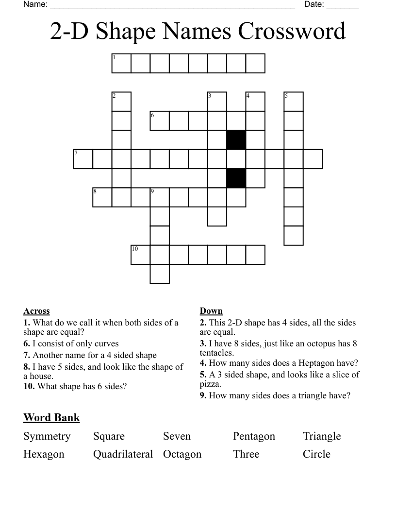 2D Shape Names Crossword WordMint