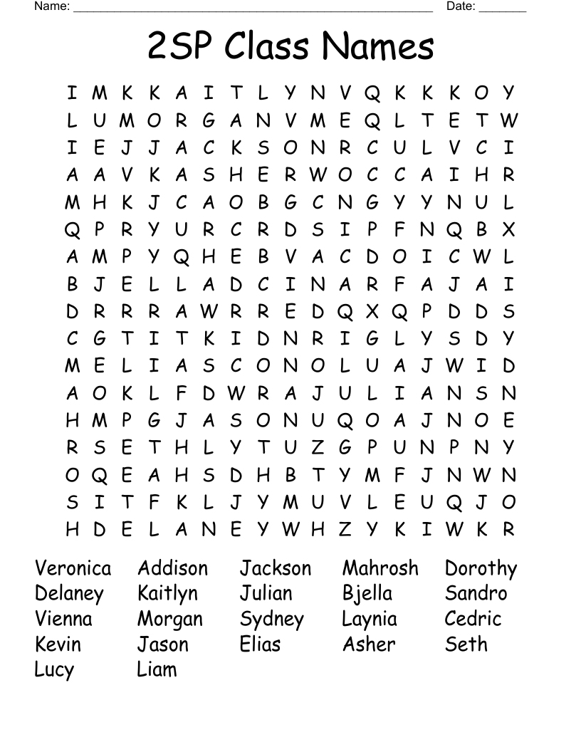 2SP Class Names Word Search - WordMint