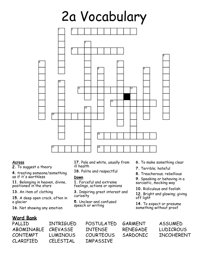 2a Vocabulary Crossword WordMint