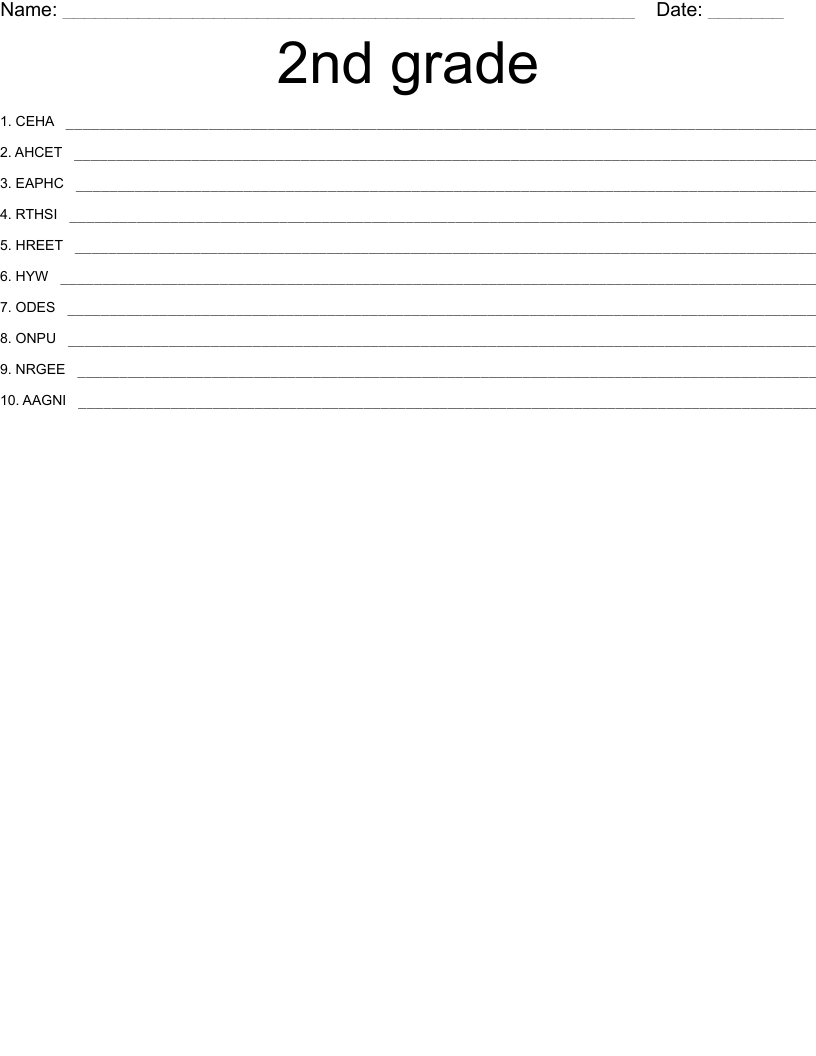 2nd grade Word Scramble WordMint