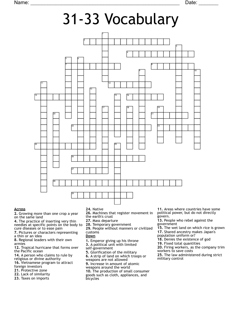 3133 Vocabulary Crossword WordMint