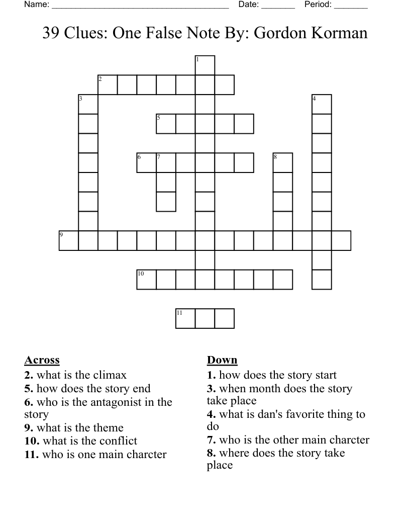 39 Clues One False Note By Gordon Korman Crossword WordMint