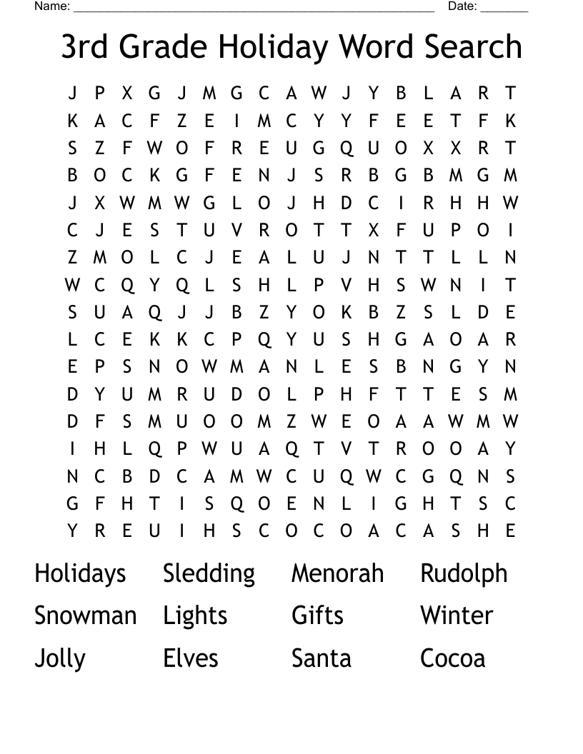 3rd Grade Holiday Word Search WordMint
