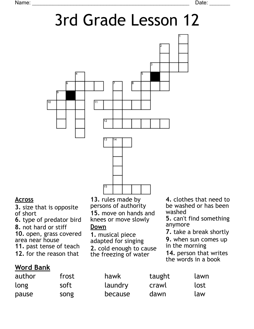 3rd Grade Lesson 12 Crossword WordMint