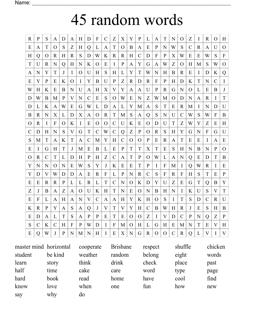 45 random words Word Search - WordMint