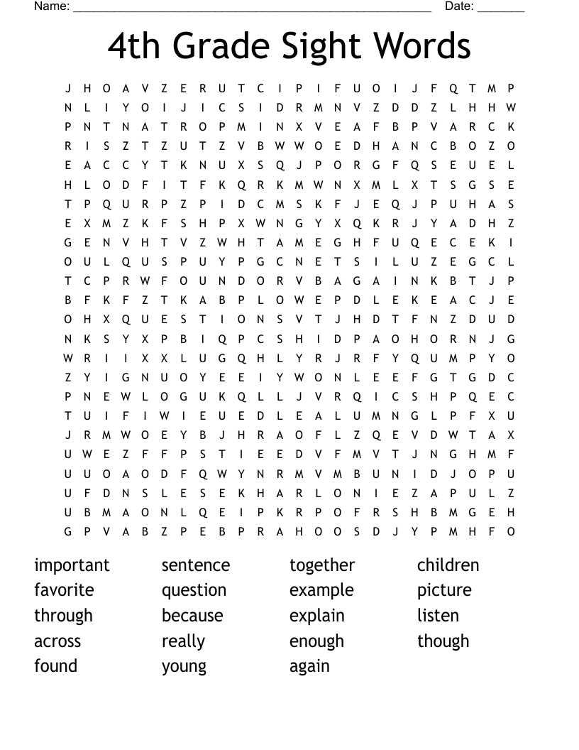 4th Grade Sight Words Word Search - WordMint