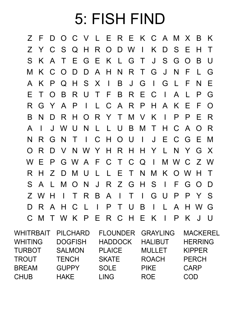 5 FISH FIND Word Search WordMint