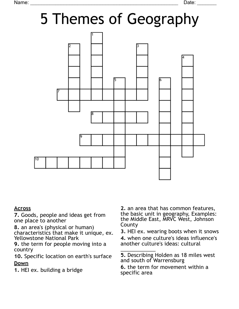 5 Themes of Geography Crossword WordMint