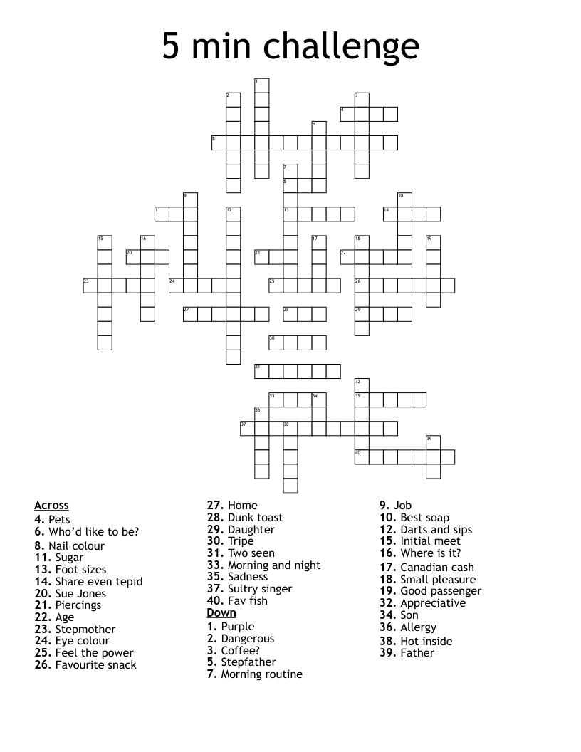 5 min challenge Crossword WordMint