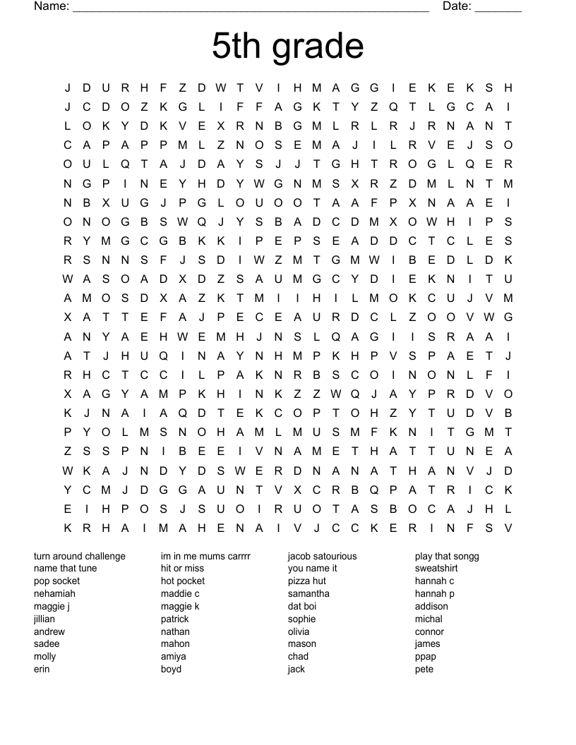 5th grade Word Search - WordMint