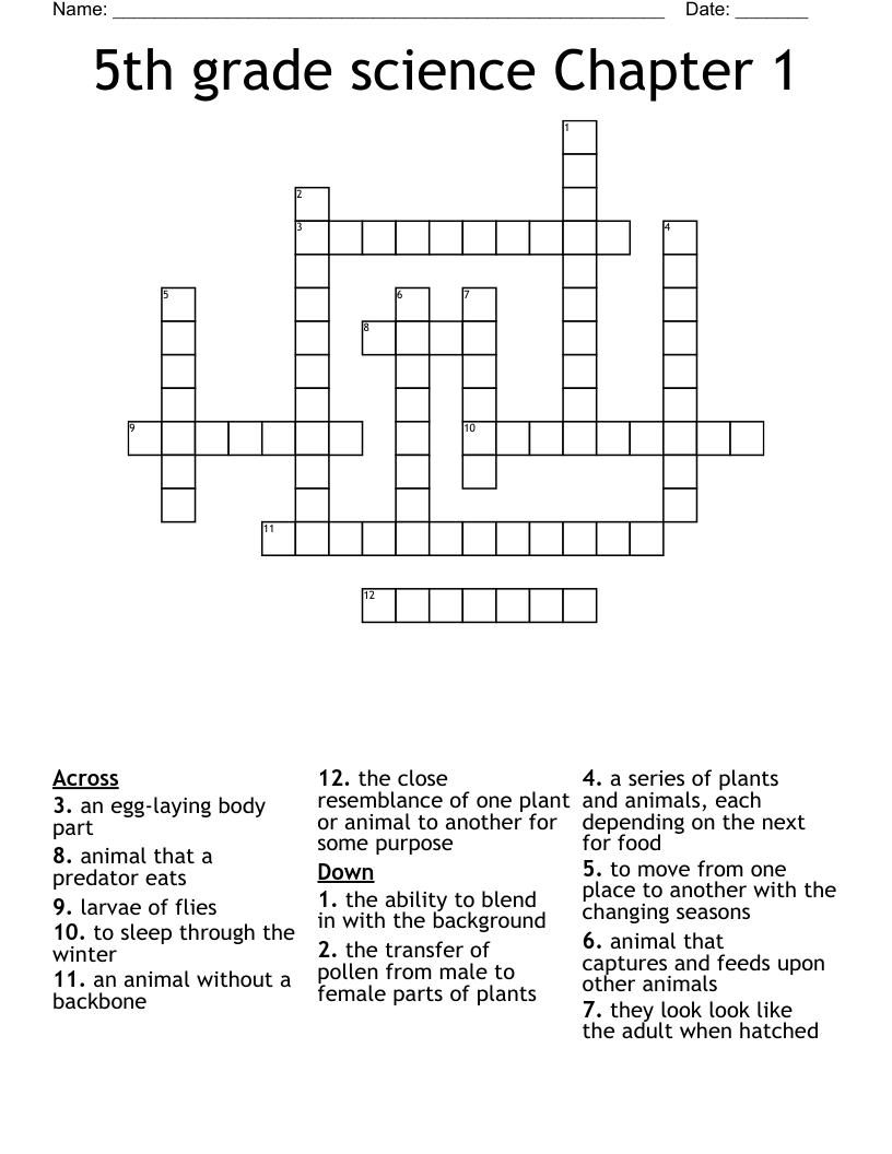 5th grade science Chapter 1 Crossword WordMint