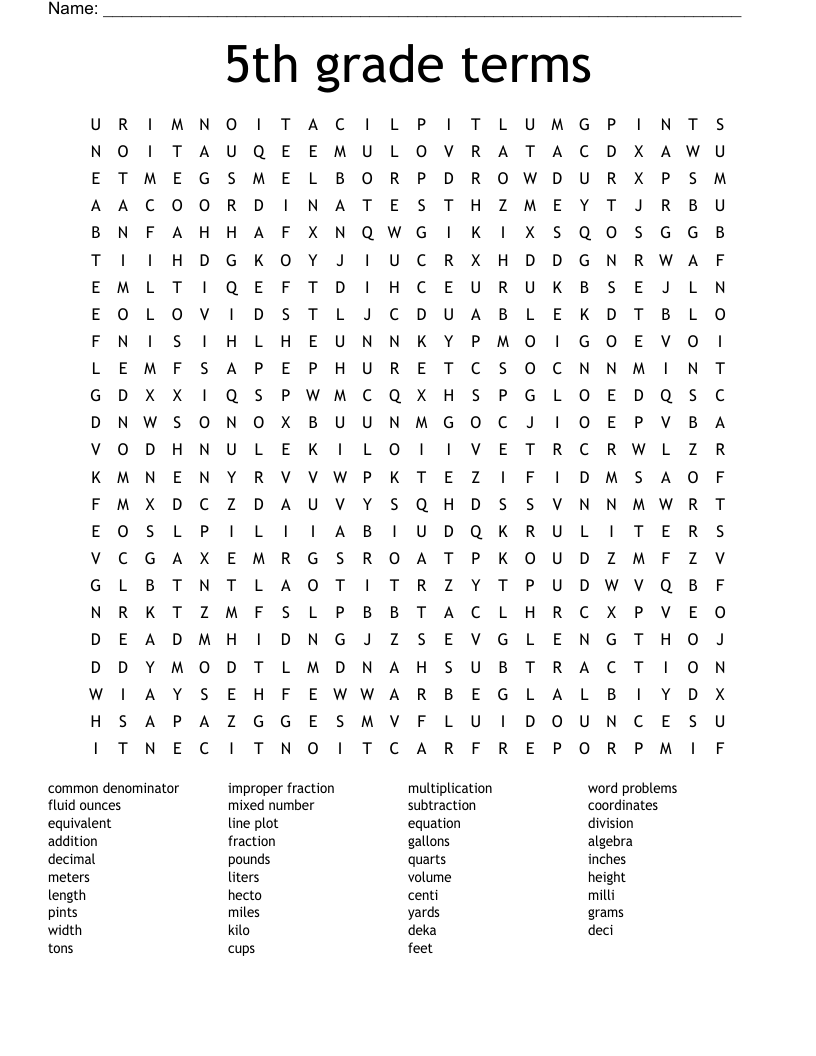 5th grade terms Word Search - WordMint