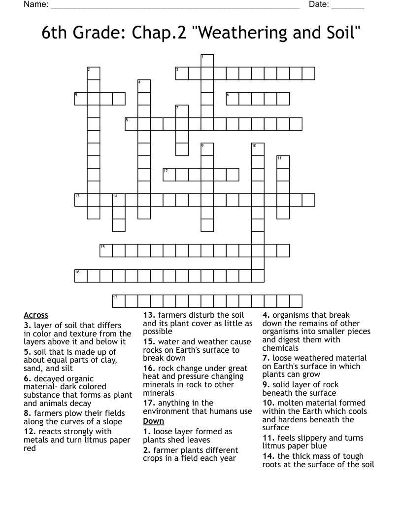 6th Grade Chap.2 "Weathering and Soil" Crossword WordMint