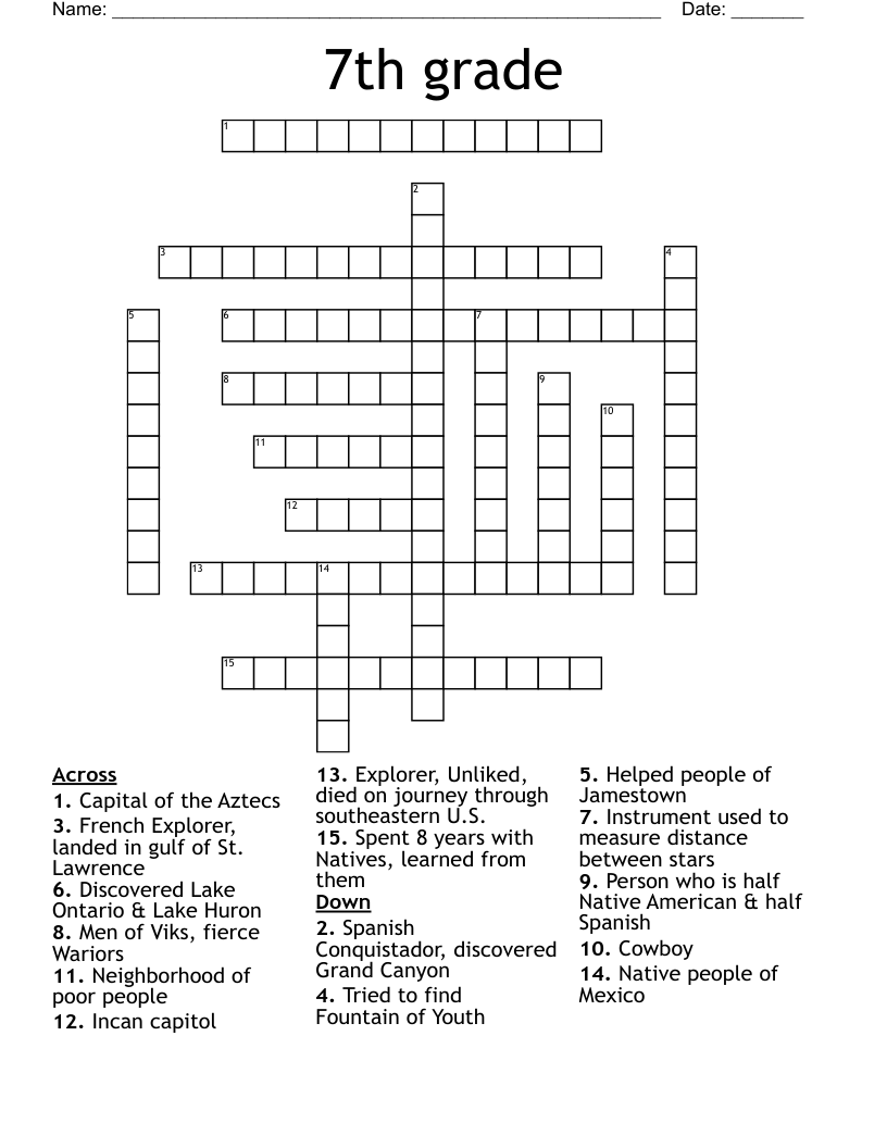 7th grade Crossword WordMint