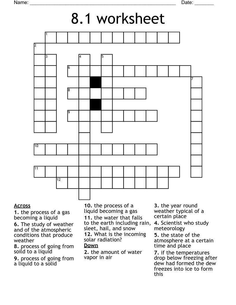 8.1 worksheet Crossword WordMint
