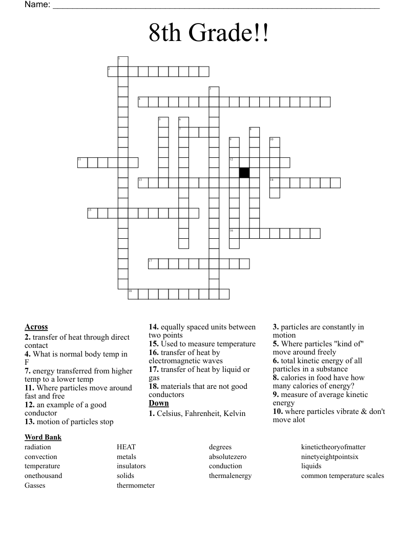 8th Grade!! Crossword WordMint