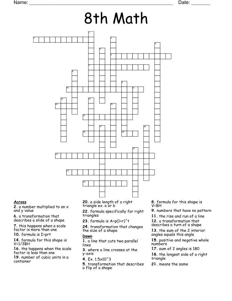 8th Math Crossword WordMint