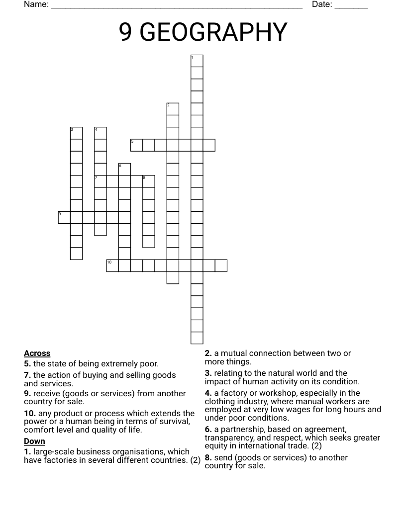 9 GEOGRAPHY Crossword WordMint