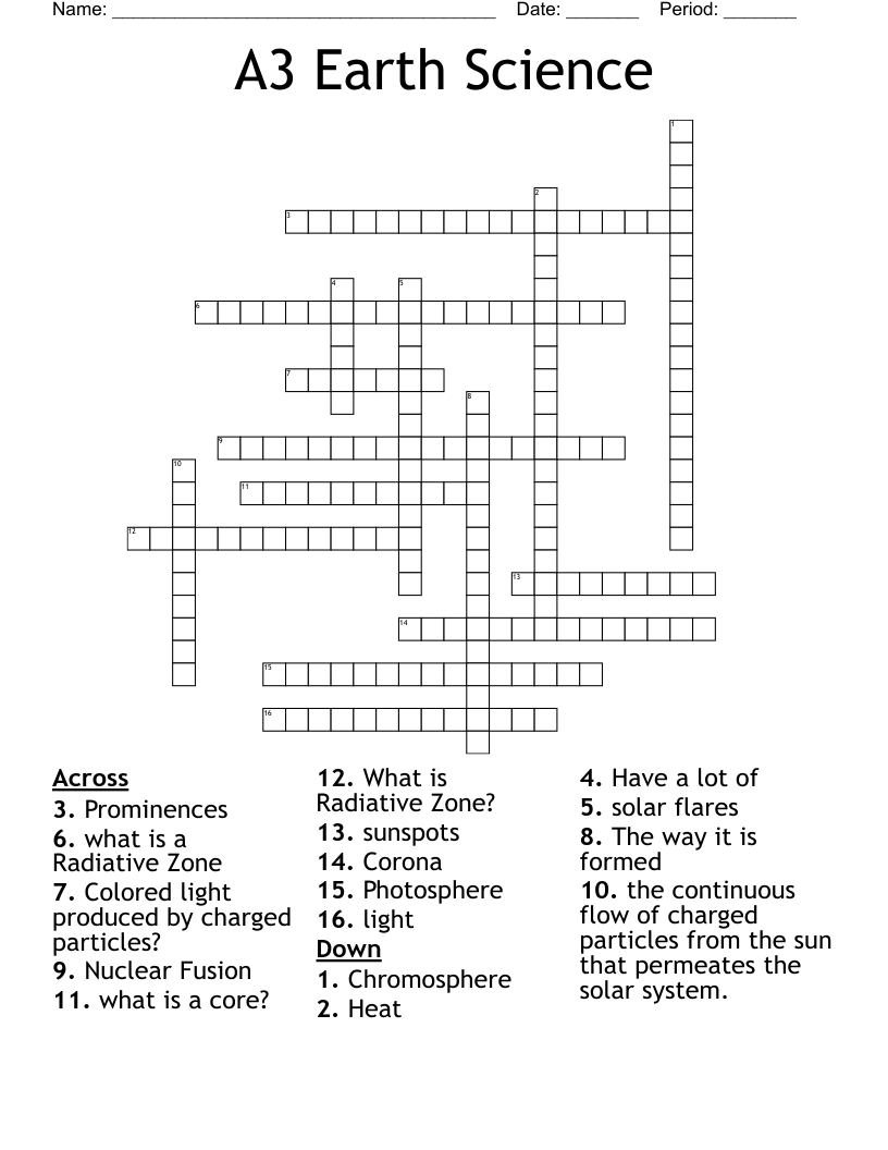 A3 Earth Science Crossword WordMint