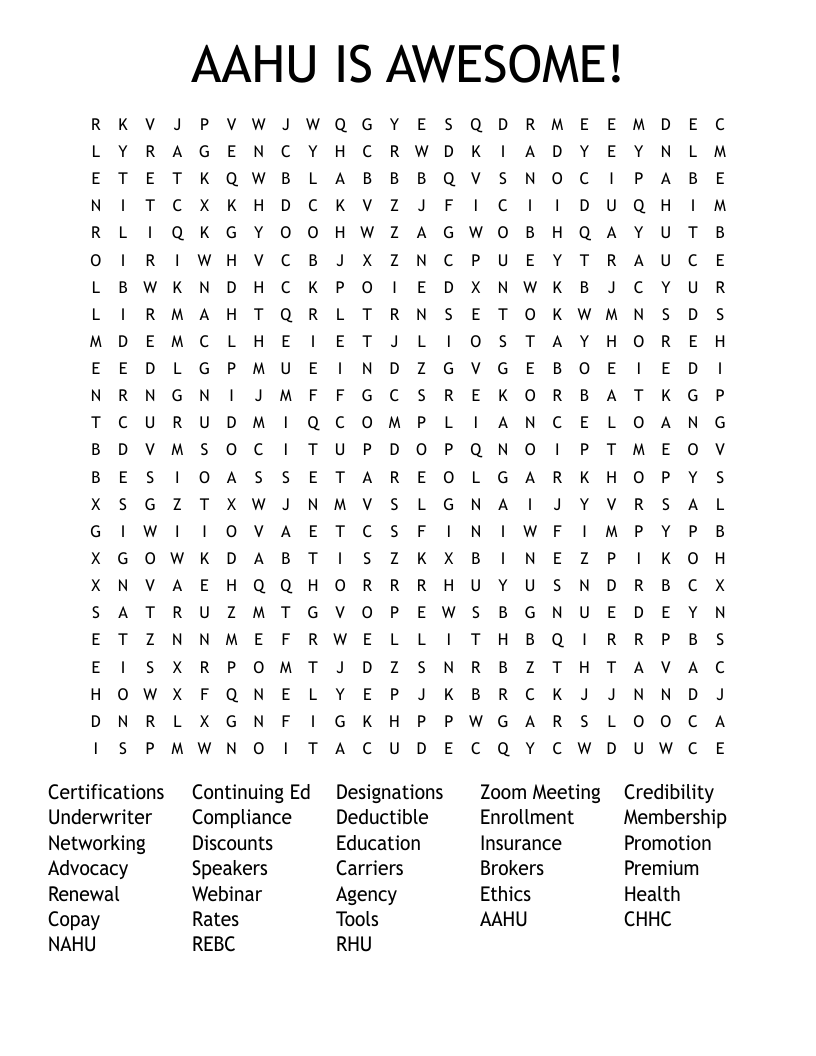 AAHU IS AWESOME! Word Search WordMint
