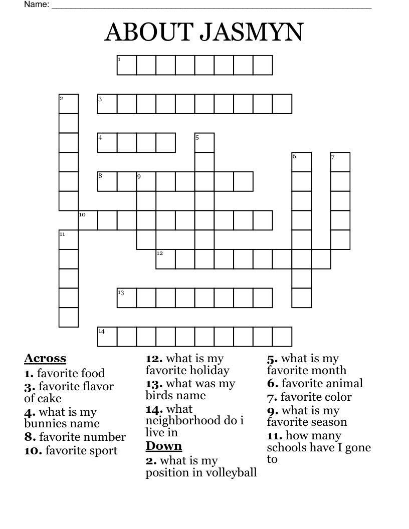 ABOUT JASMYN Crossword WordMint