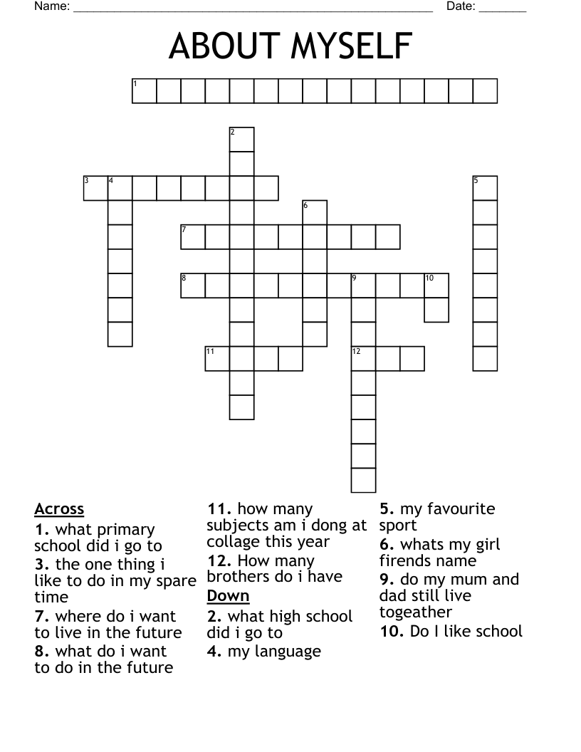 ABOUT MYSELF Crossword WordMint