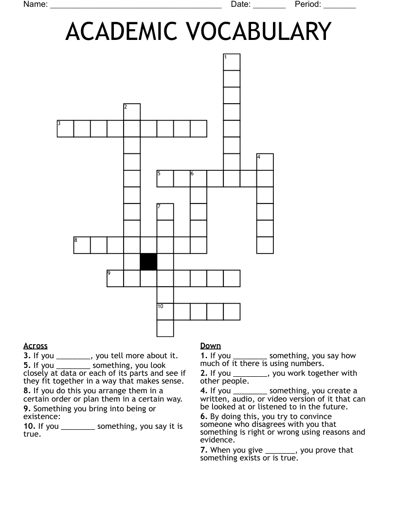 ACADEMIC VOCABULARY Crossword WordMint