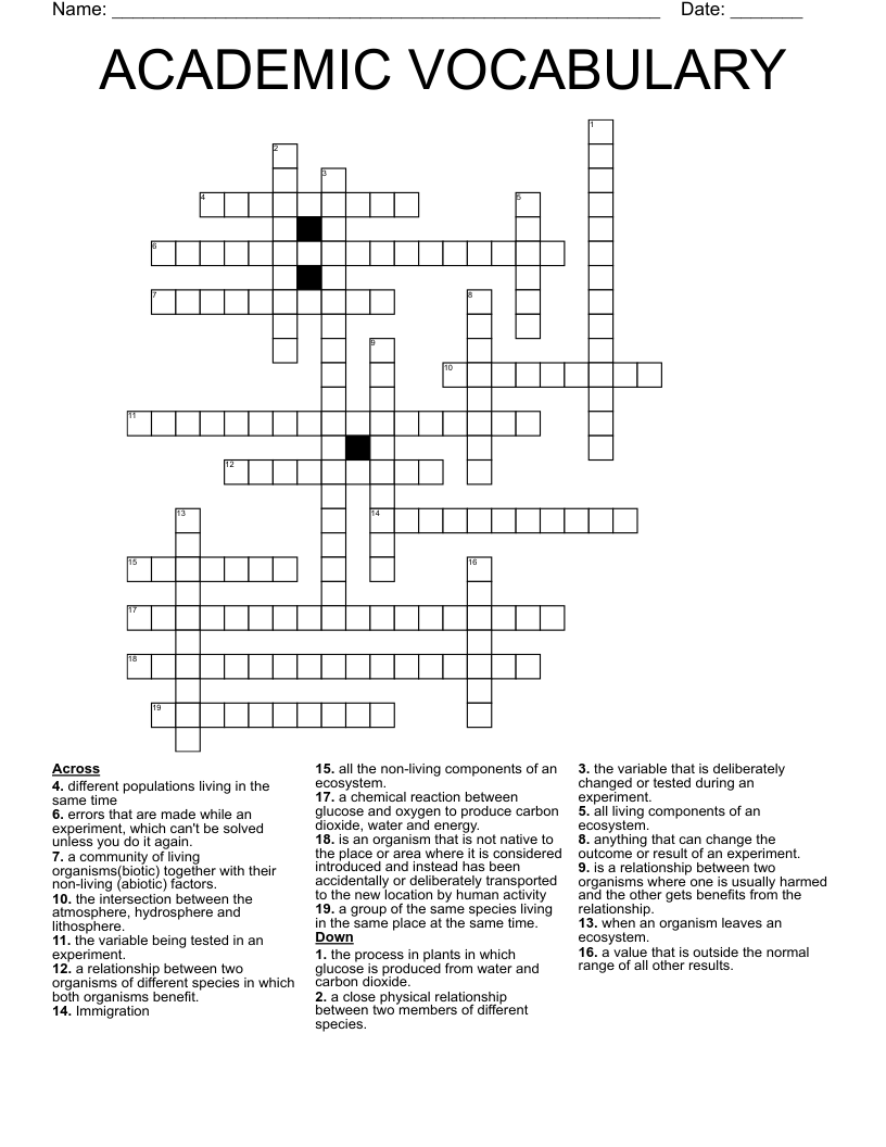 ACADEMIC VOCABULARY Crossword - WordMint