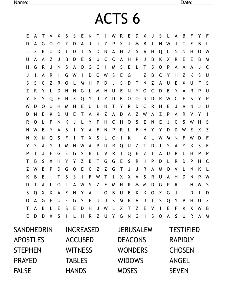 ACTS 6 Word Search WordMint