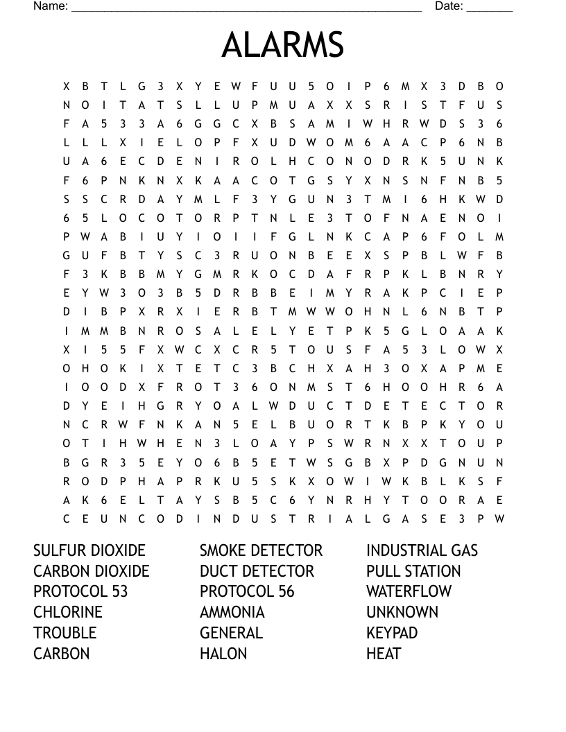 ALARMS Word Search WordMint