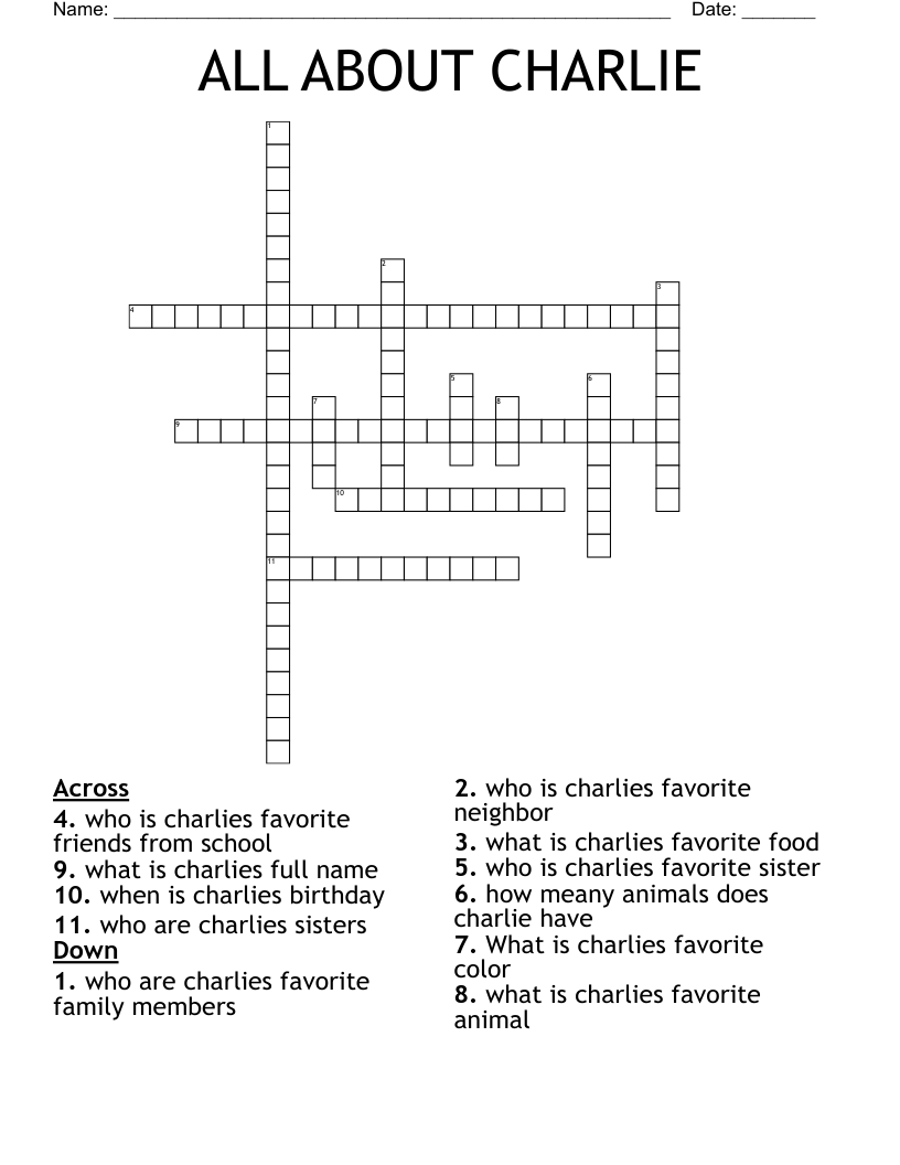 ALL ABOUT CHARLIE Crossword WordMint