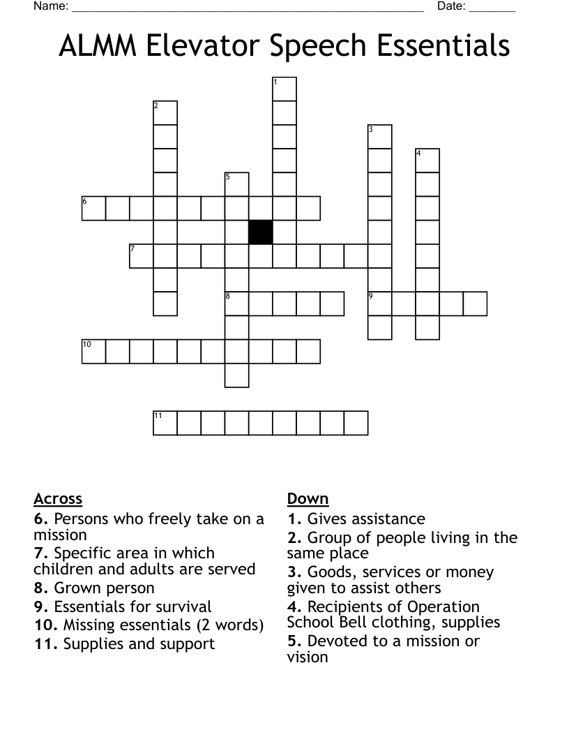 ALMM Elevator Speech Essentials Crossword WordMint