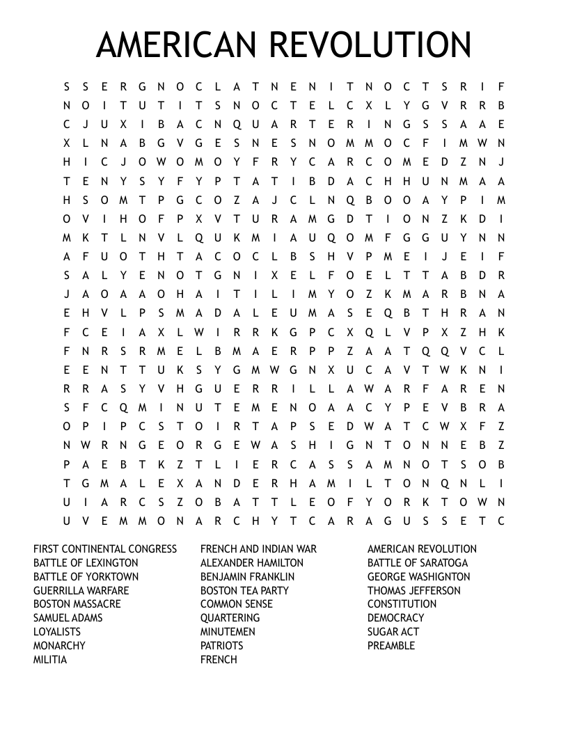 AMERICAN REVOLUTION Word Search - WordMint