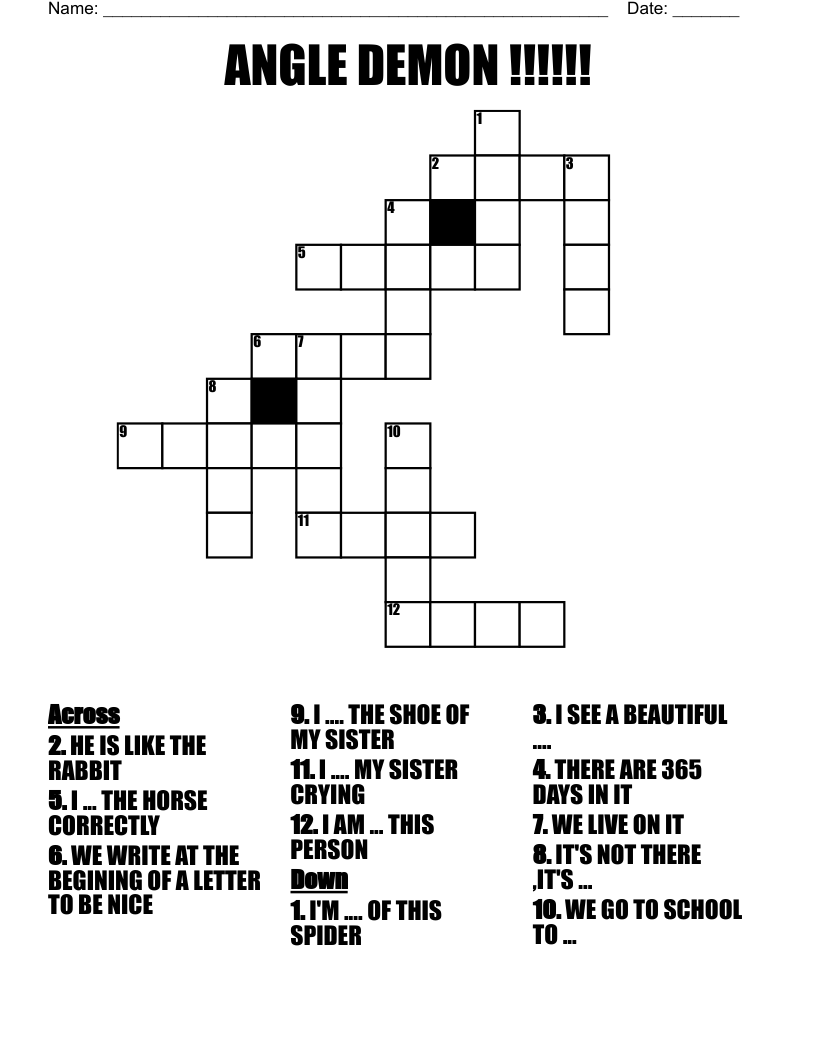 ANGLE DEMON !!!!!! Crossword WordMint