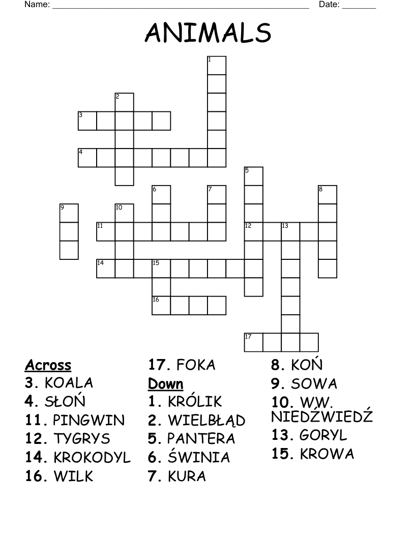 ANIMALS Crossword WordMint