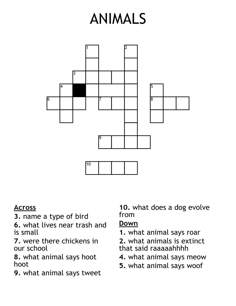 ANIMALS Crossword WordMint