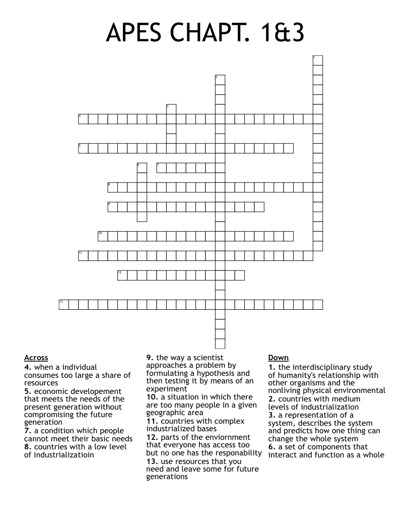 APES CHAPT. 1&3 Crossword WordMint