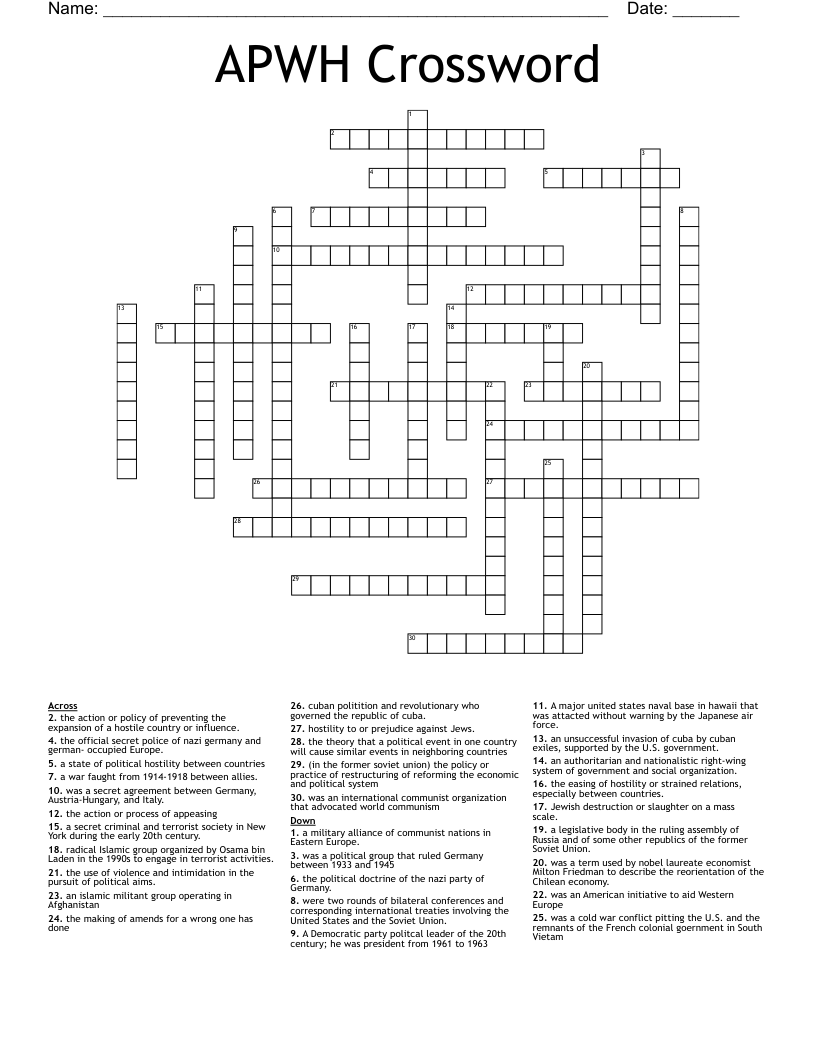 APWH Crossword WordMint