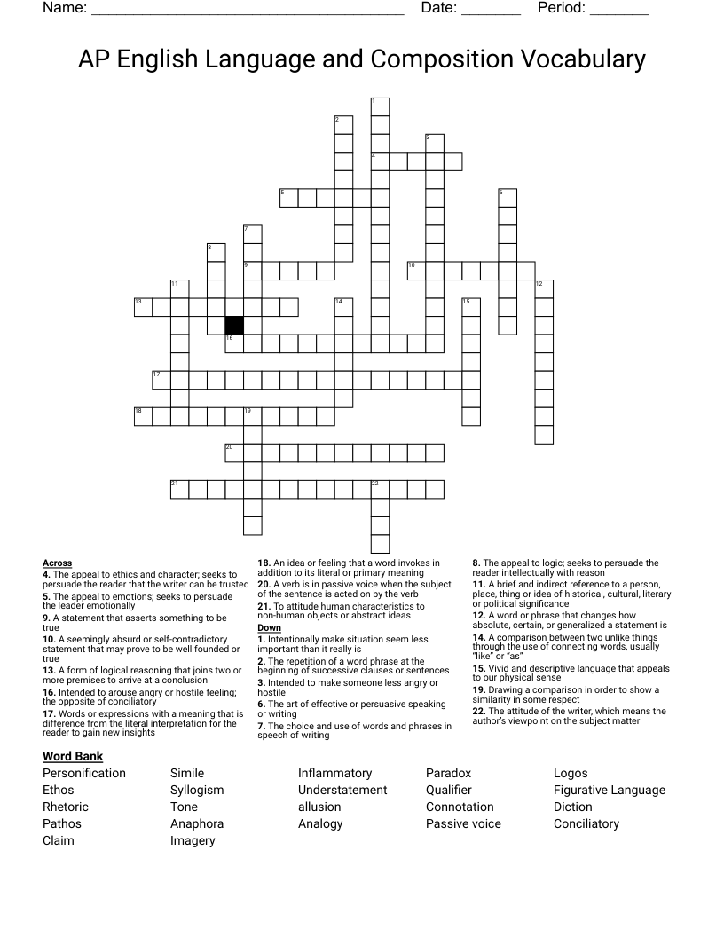 Vocabulary Words Crossword WordMint