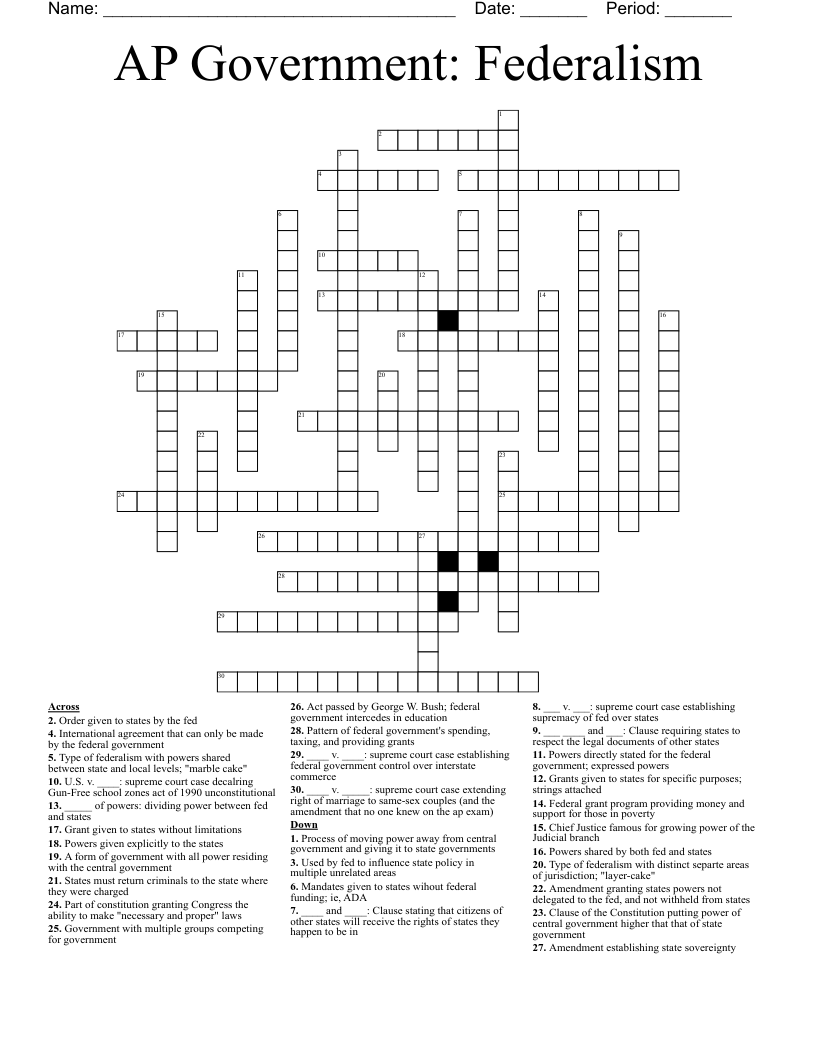 AP Government Supreme Court Cases Crossword WordMint