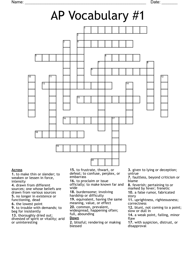AP Vocabulary 1 Crossword WordMint