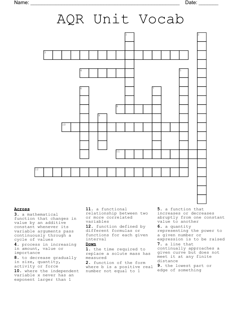 AQR Unit Vocab Crossword WordMint