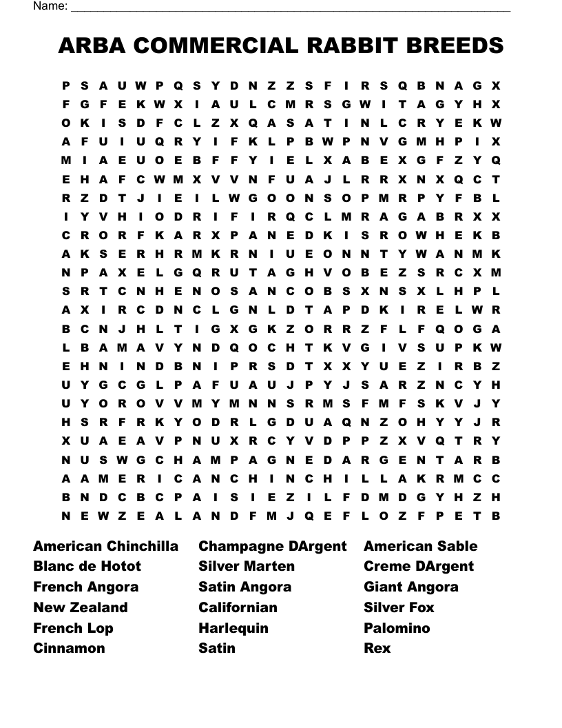 Rabbit Breeds Crossword WordMint
