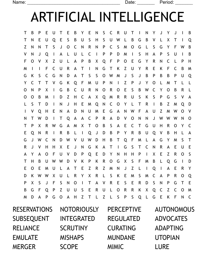 ARTIFICIAL INTELLIGENCE Word Search WordMint