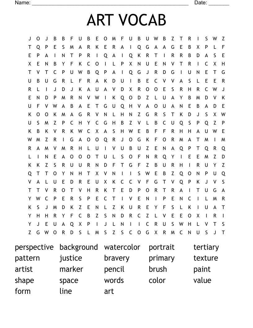 ART VOCAB Word Search WordMint