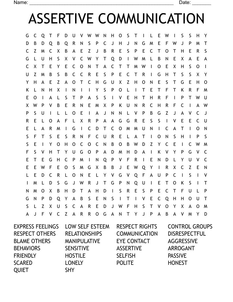 Assertiveness Word Search WordMint
