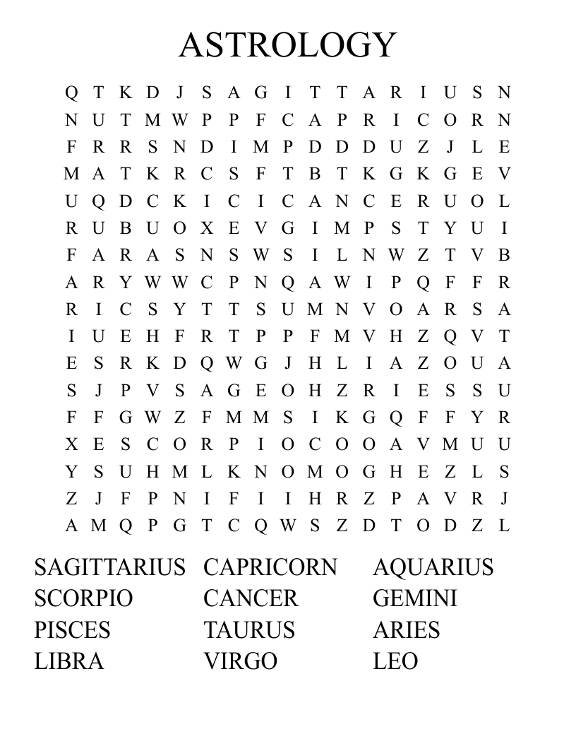 ASTROLOGY Word Search WordMint