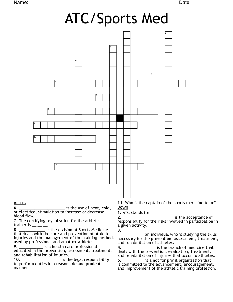 ATC/Sports Med Crossword WordMint