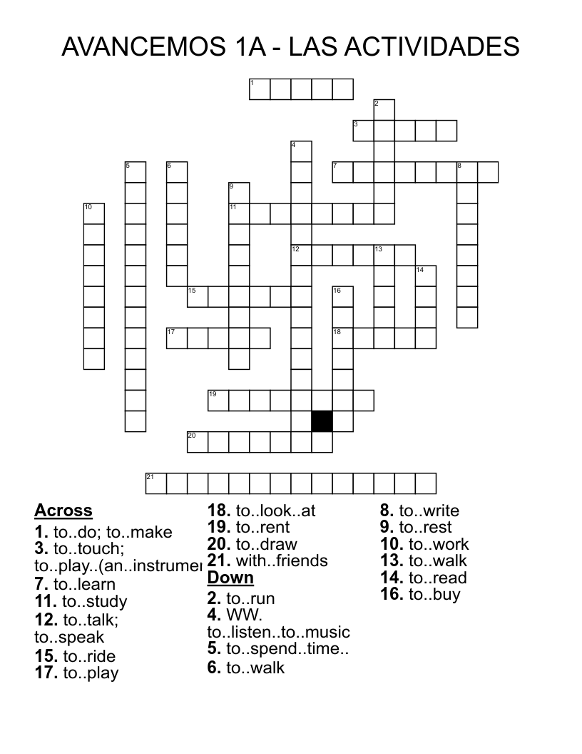 AVANCEMOS 1A LAS ACTIVIDADES Crossword WordMint AVANCEMOS 1A LAS ACTIVIDADES Crossword WordMint